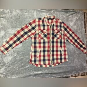 Harley-Davidson Red Blue Cream Plaid Button-Down Shirt